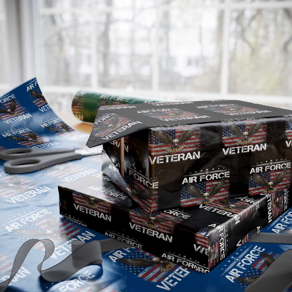 Air Force Veteran Wrapping Paper Roll Bald Eagle Vintage American Flag TS11 Black Print Your Wear