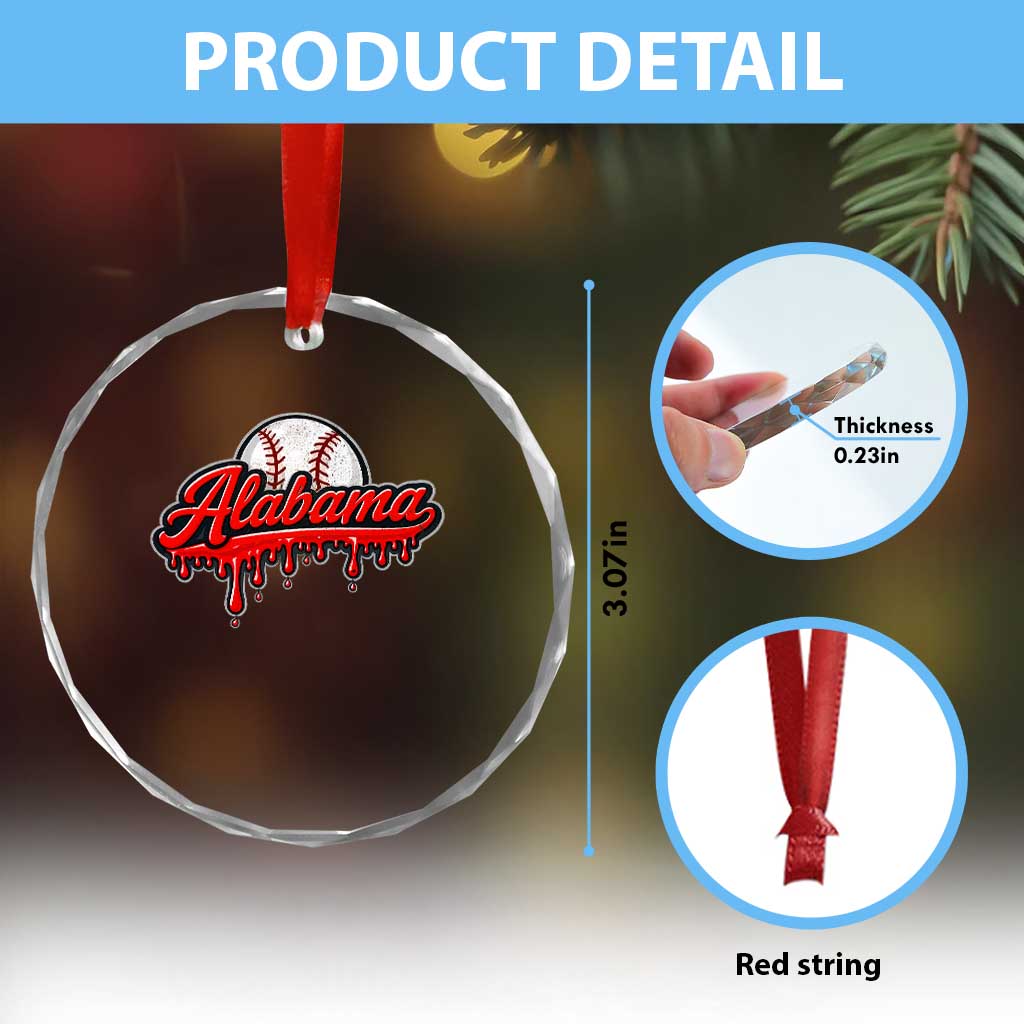 Alabama Baseball Crystal Glass Ornament Bama Sports Team Game Day TS10 Print Your Wear
