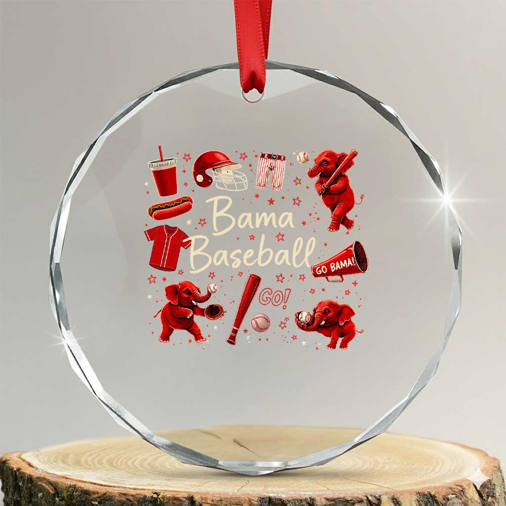 Alabama Baseball Crystal Glass Ornament Cute Trendy Bama Fan Game Day Doodle TS10 Transparent Glass 3'' Circle Print Your Wear
