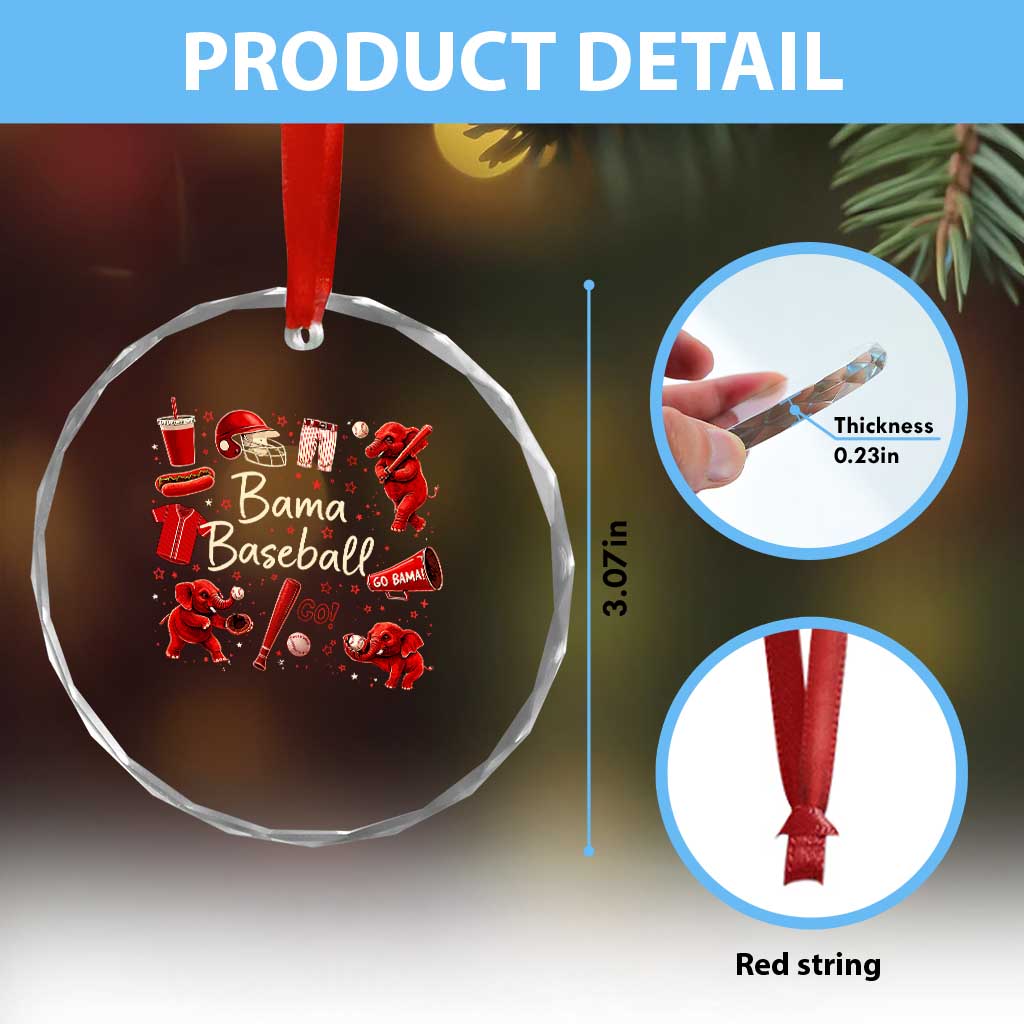 Alabama Baseball Crystal Glass Ornament Cute Trendy Bama Fan Game Day Doodle TS10 Print Your Wear