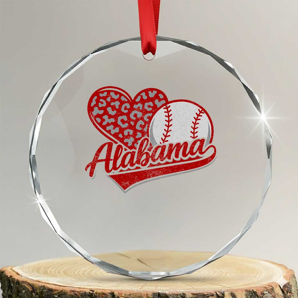 Alabama Fan Crystal Glass Ornament AL Baseball Heart Graphic Sports Style 80s 90s TS10 Transparent Glass 3'' Circle Print Your Wear