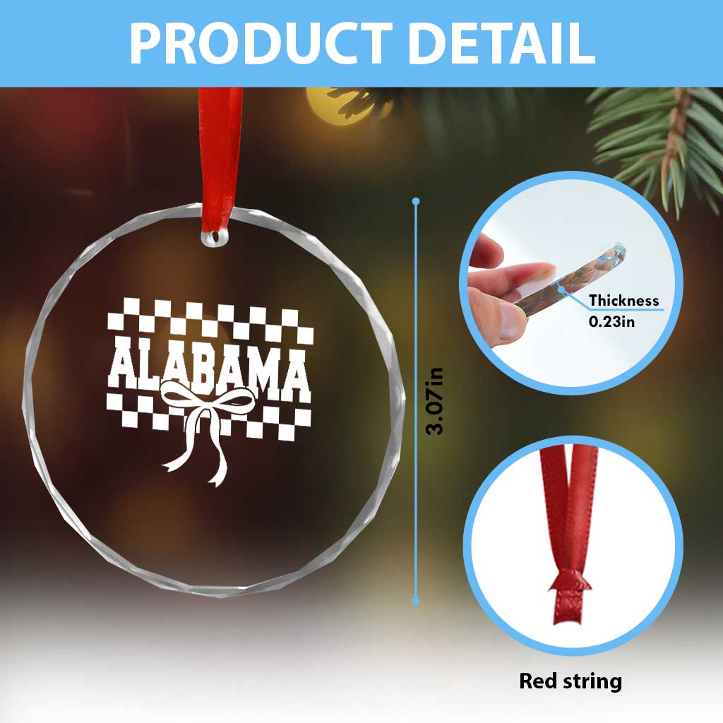 Alabama Fan Crystal Glass Ornament AL State Sport Coquette Bow Checkered Design Game Day TS11 Print Your Wear
