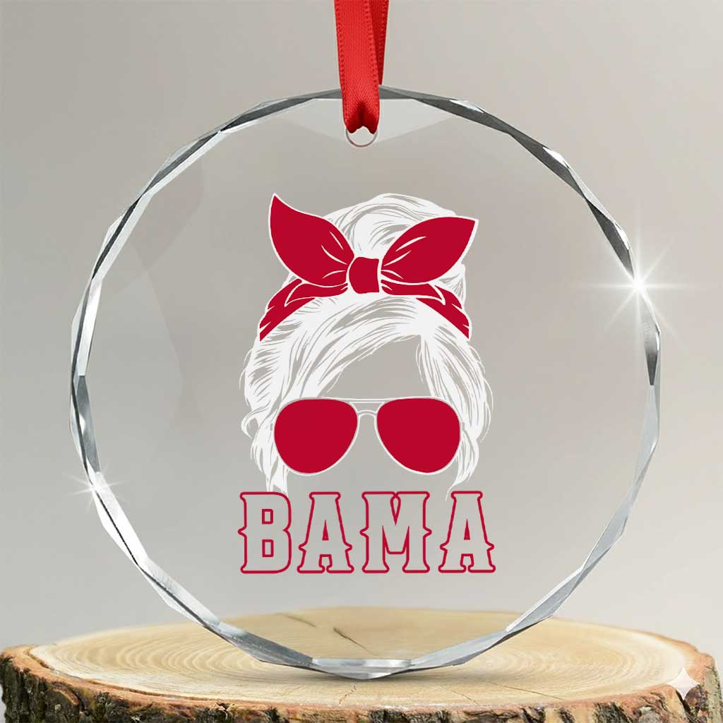 Alabama Fan Crystal Glass Ornament Bama Football Lover Game Day Messy Bun TS10 Transparent Glass 3'' Circle Print Your Wear