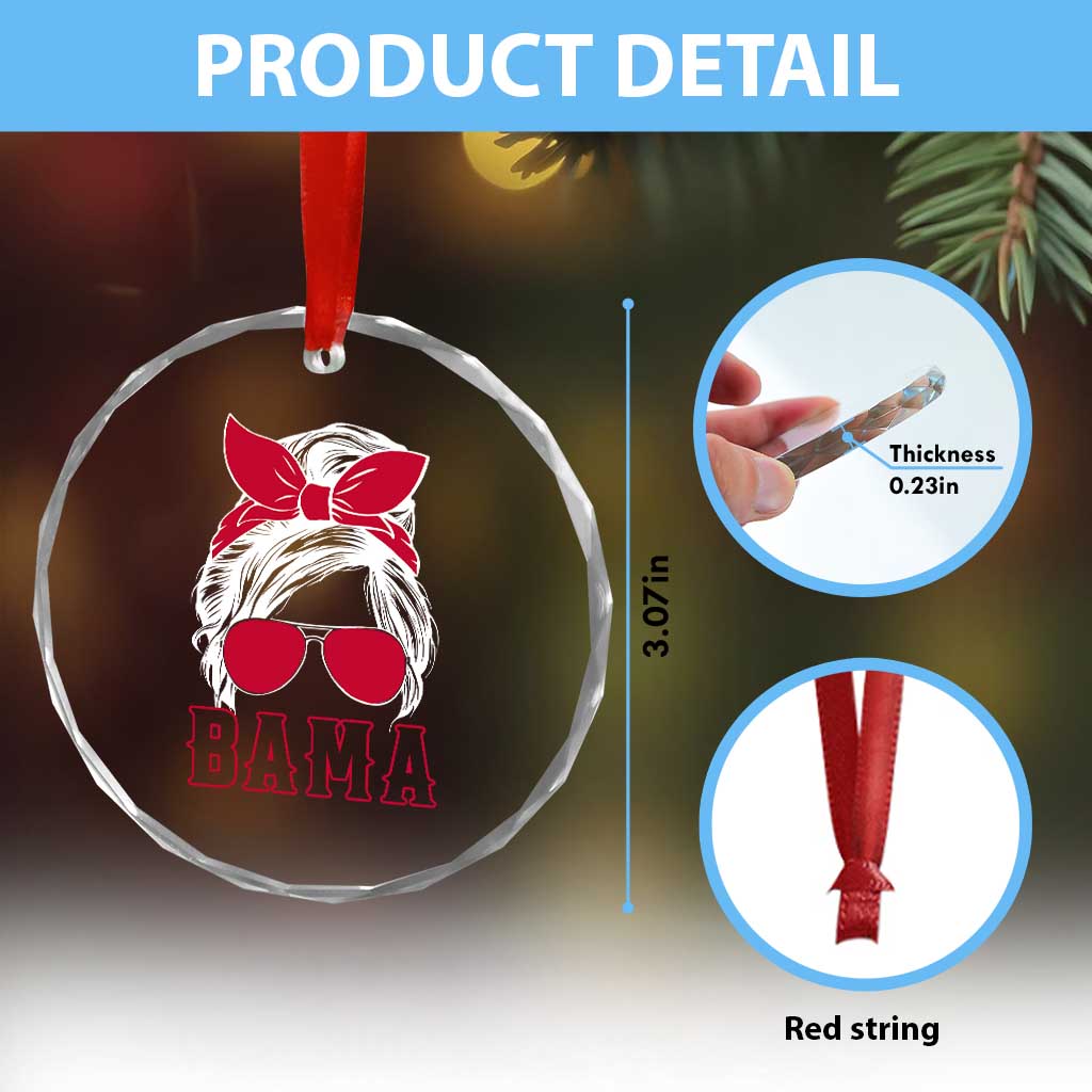 Alabama Fan Crystal Glass Ornament Bama Football Lover Game Day Messy Bun TS10 Print Your Wear