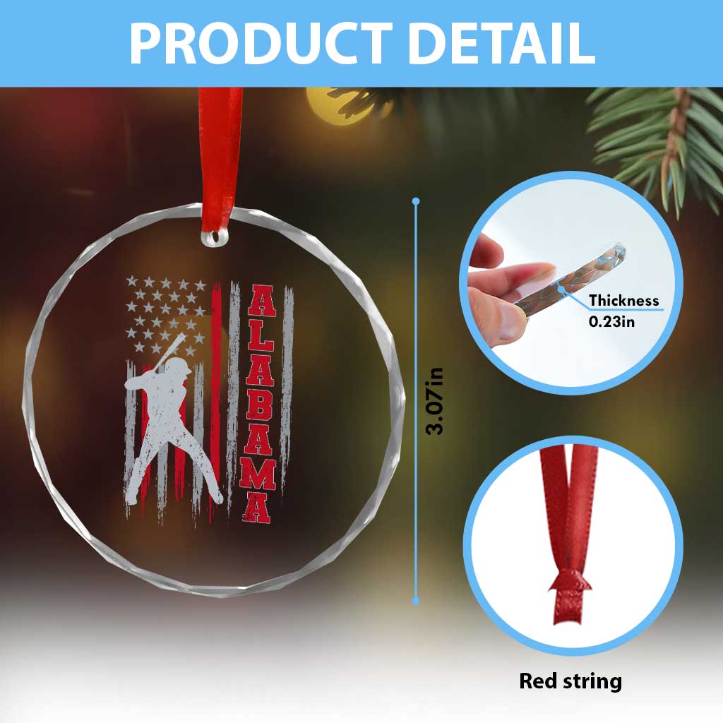 Alabama Fan Crystal Glass Ornament Vintage Bama Baseball Lovers American Flag AL State TS10 Print Your Wear