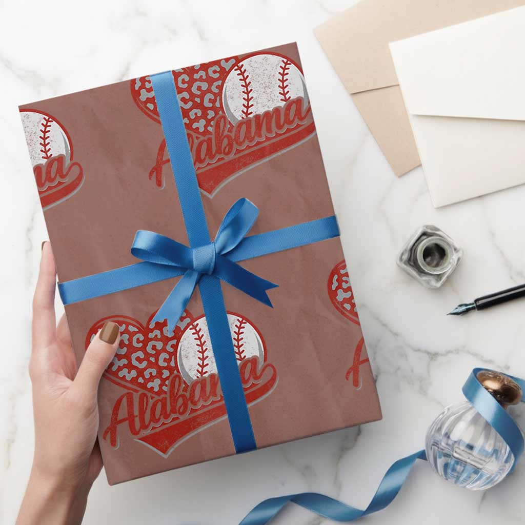 Alabama Fan Wrapping Paper Roll AL Baseball Heart Graphic Sports Style 80s 90s TS10 Mocha Print Your Wear