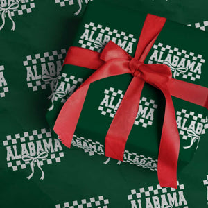 Alabama Fan Wrapping Paper Roll AL State Sport Coquette Bow Checkered Design Game Day TS11 Green Print Your Wear