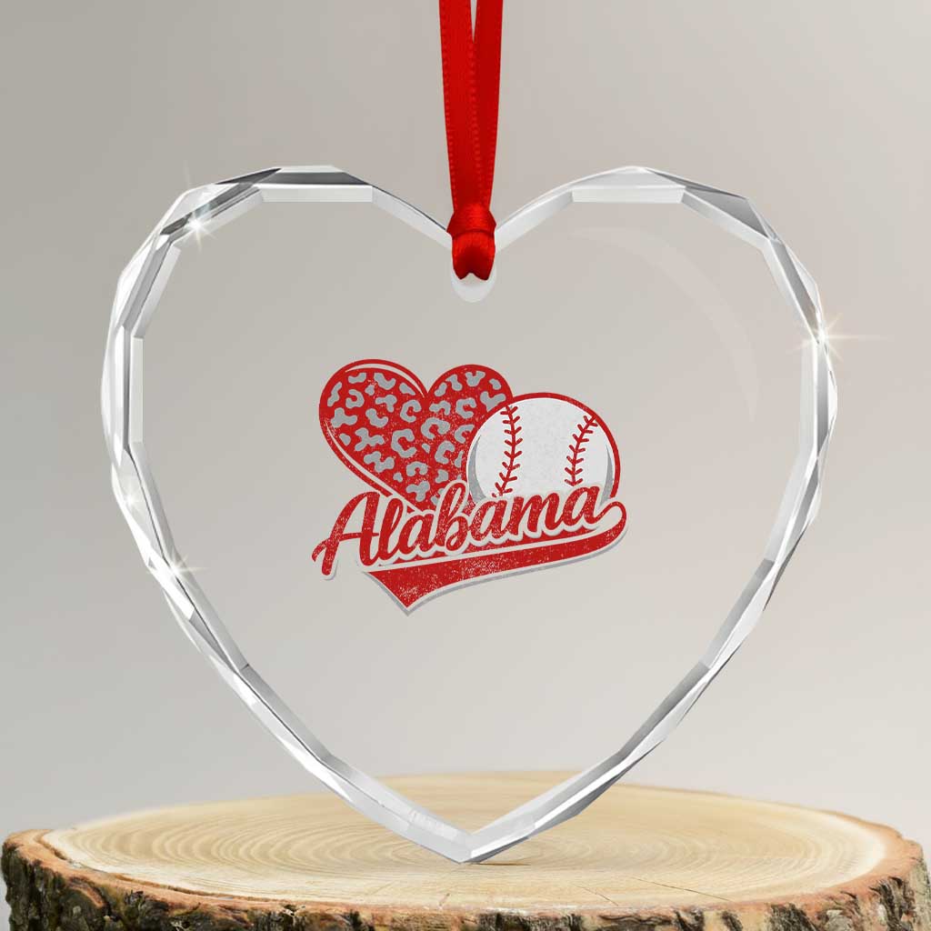 Alabama Fan Heart Crystal Glass Ornament AL Baseball Heart Graphic Sports Style 80s 90s TS10 Transparent Glass 3'' Heart Print Your Wear