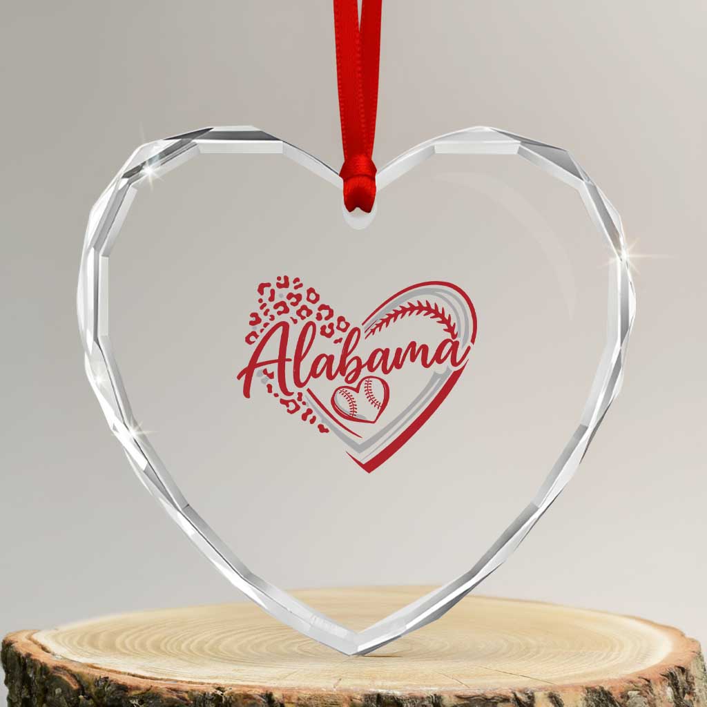 Alabama Fan Heart Crystal Glass Ornament Bama Baseball Leopard Heart Graphic Game Day TS10 Transparent Glass 3'' Heart Print Your Wear