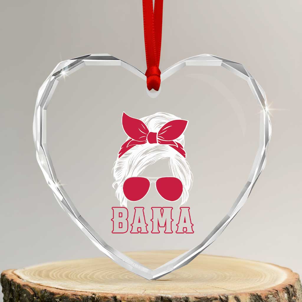 Alabama Fan Heart Crystal Glass Ornament Bama Football Lover Game Day Messy Bun TS10 Transparent Glass 3'' Heart Print Your Wear
