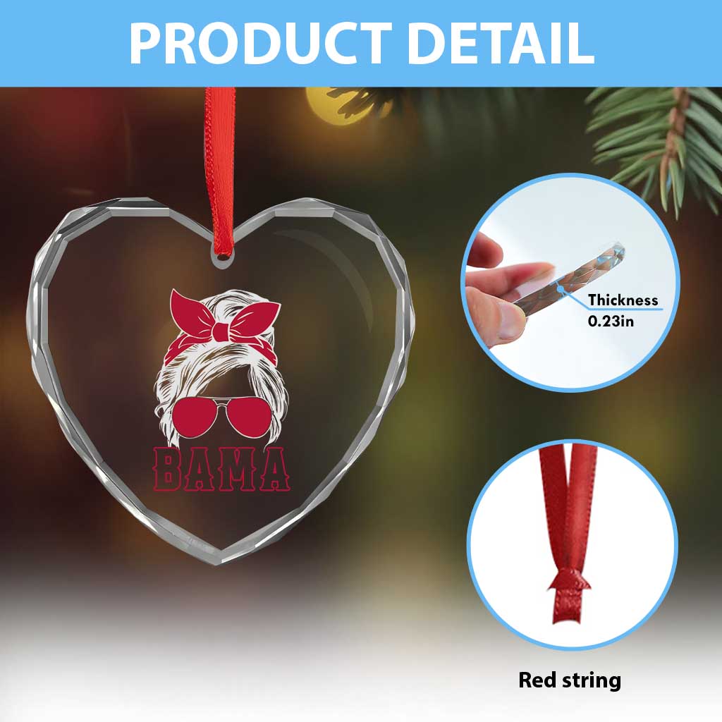Alabama Fan Heart Crystal Glass Ornament Bama Football Lover Game Day Messy Bun TS10 Print Your Wear