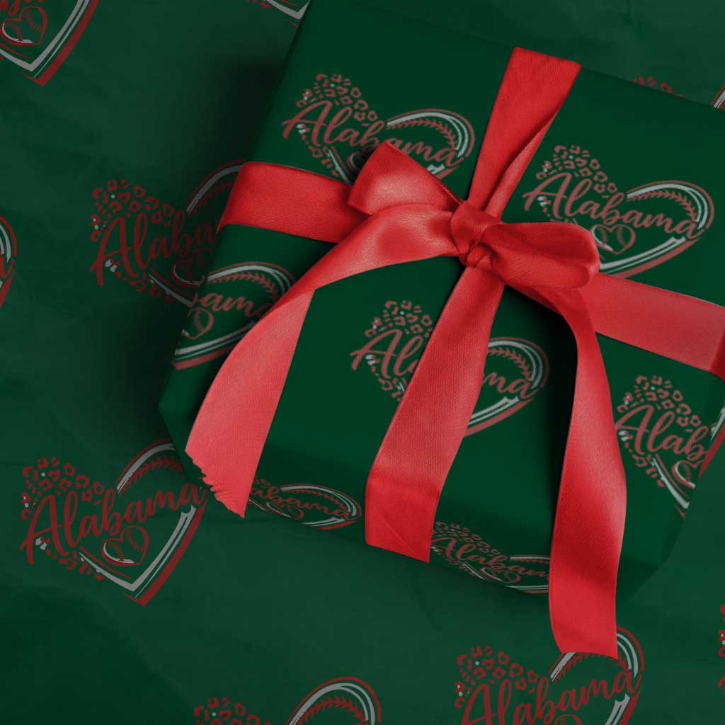 Alabama Fan Wrapping Paper Roll Bama Baseball Leopard Heart Graphic Game Day TS10 Green Print Your Wear