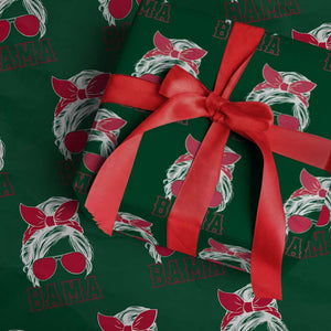 Alabama Fan Wrapping Paper Roll Bama Football Lover Game Day Messy Bun TS10 Green Print Your Wear