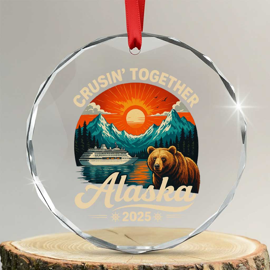 Alaska Cruise Crystal Glass Ornament Retro Alaskan Cruisin Together Matching Family Cruise TS10 Transparent Glass 3'' Circle Print Your Wear