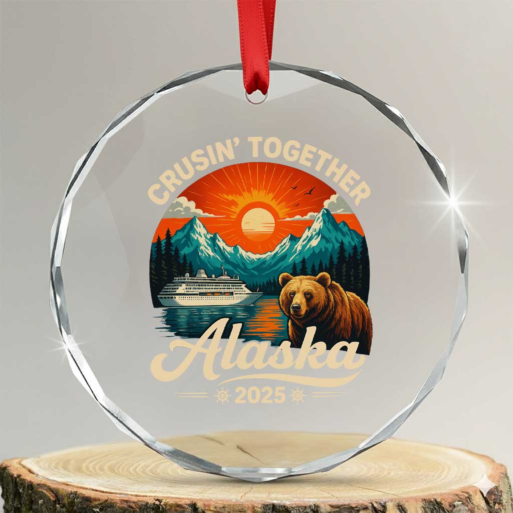 Alaska Cruise Crystal Glass Ornament Retro Alaskan Cruisin Together Matching Family Cruise TS10 Transparent Glass 3'' Circle Print Your Wear