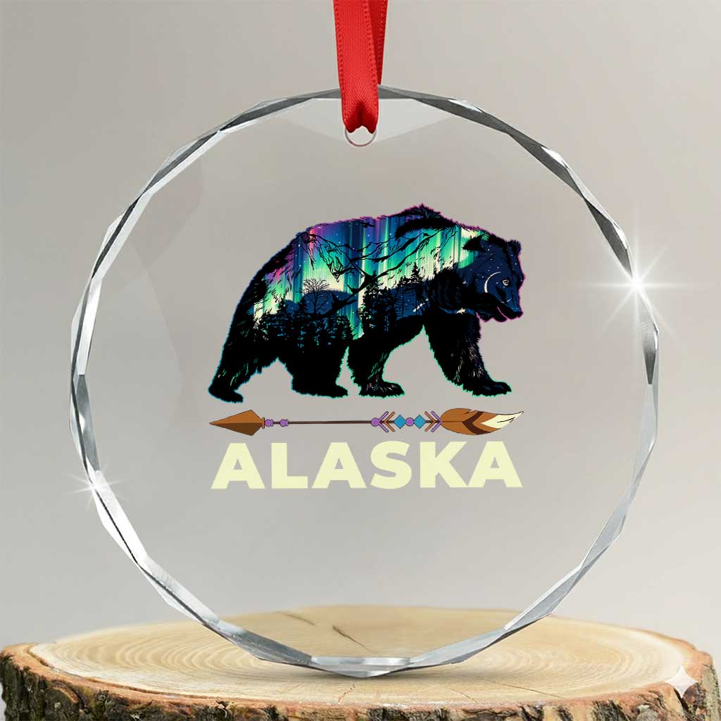 Alaska Crystal Glass Ornament Alaskan Night Sky Northern Lights Aurora Bear TS10 Transparent Glass 3'' Circle Print Your Wear