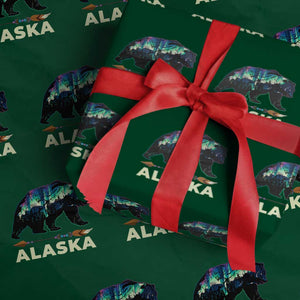 Alaska Wrapping Paper Roll Alaskan Night Sky Northern Lights Aurora Bear TS10 Green Print Your Wear