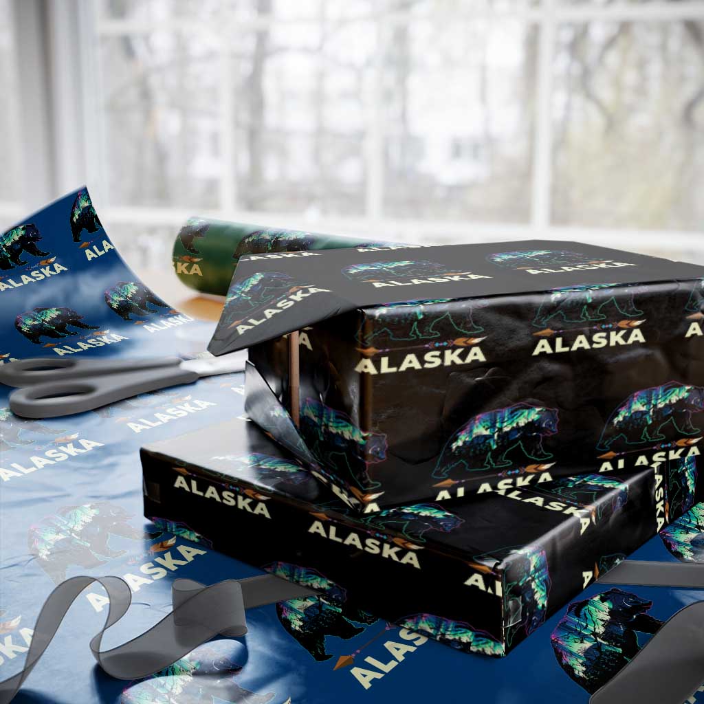 Alaska Wrapping Paper Roll Alaskan Night Sky Northern Lights Aurora Bear TS10 Black Print Your Wear