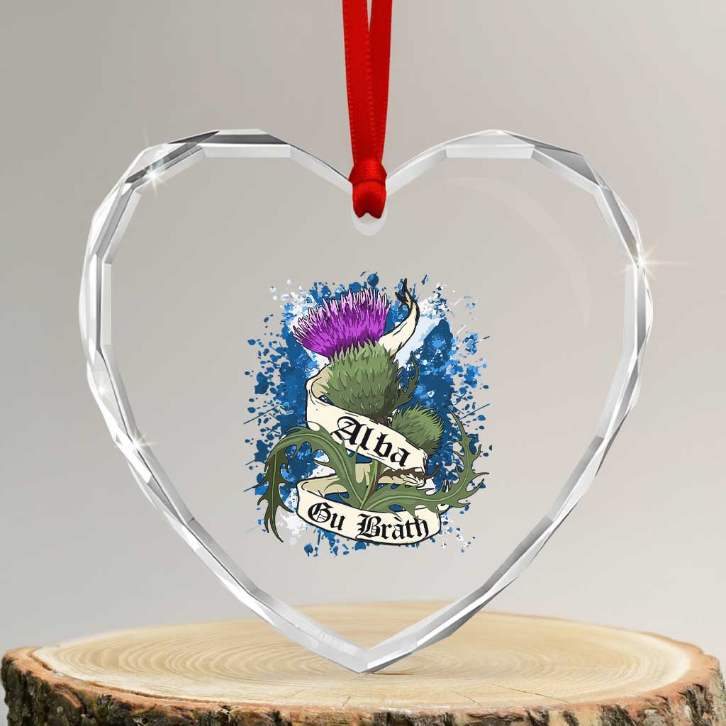 Alba Gu Brath Heart Crystal Glass Ornament Vintage Thistle Flower Scottish Scotland Flag Saltire TS11 Transparent Glass 3'' Heart Print Your Wear