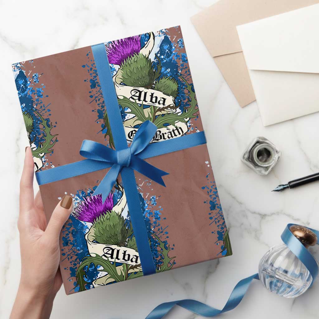 Alba Gu Brath Wrapping Paper Roll Vintage Thistle Flower Scottish Scotland Flag Saltire TS11 Mocha Print Your Wear