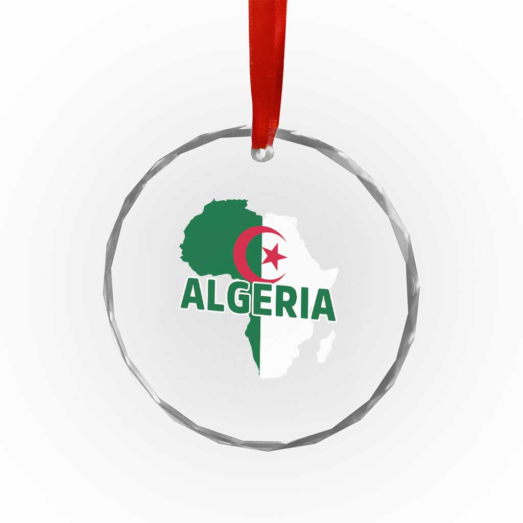 Algeria Algerian Pride Map of Africa Heritage Graphic Crystal Glass Ornament Patriotic North African Roots National Flag