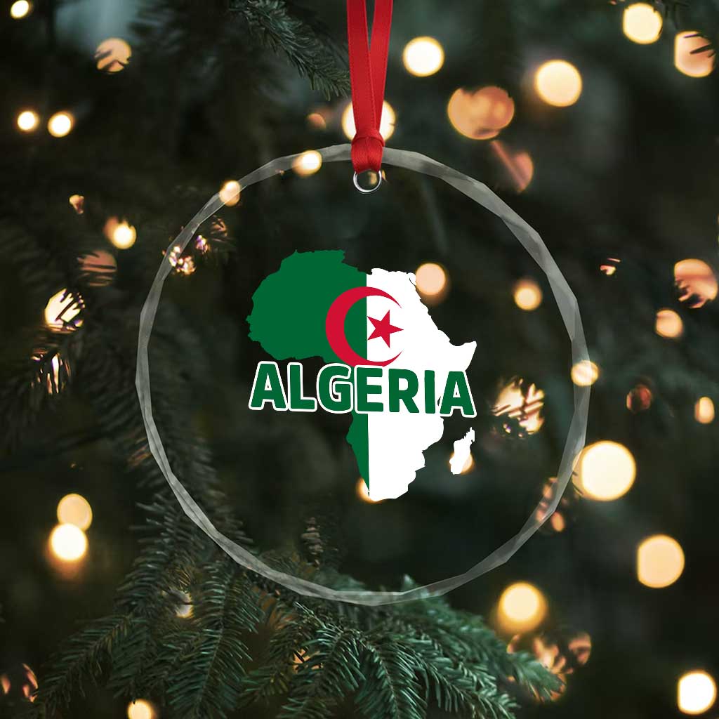 Algeria Algerian Pride Map of Africa Heritage Graphic Crystal Glass Ornament Patriotic North African Roots National Flag