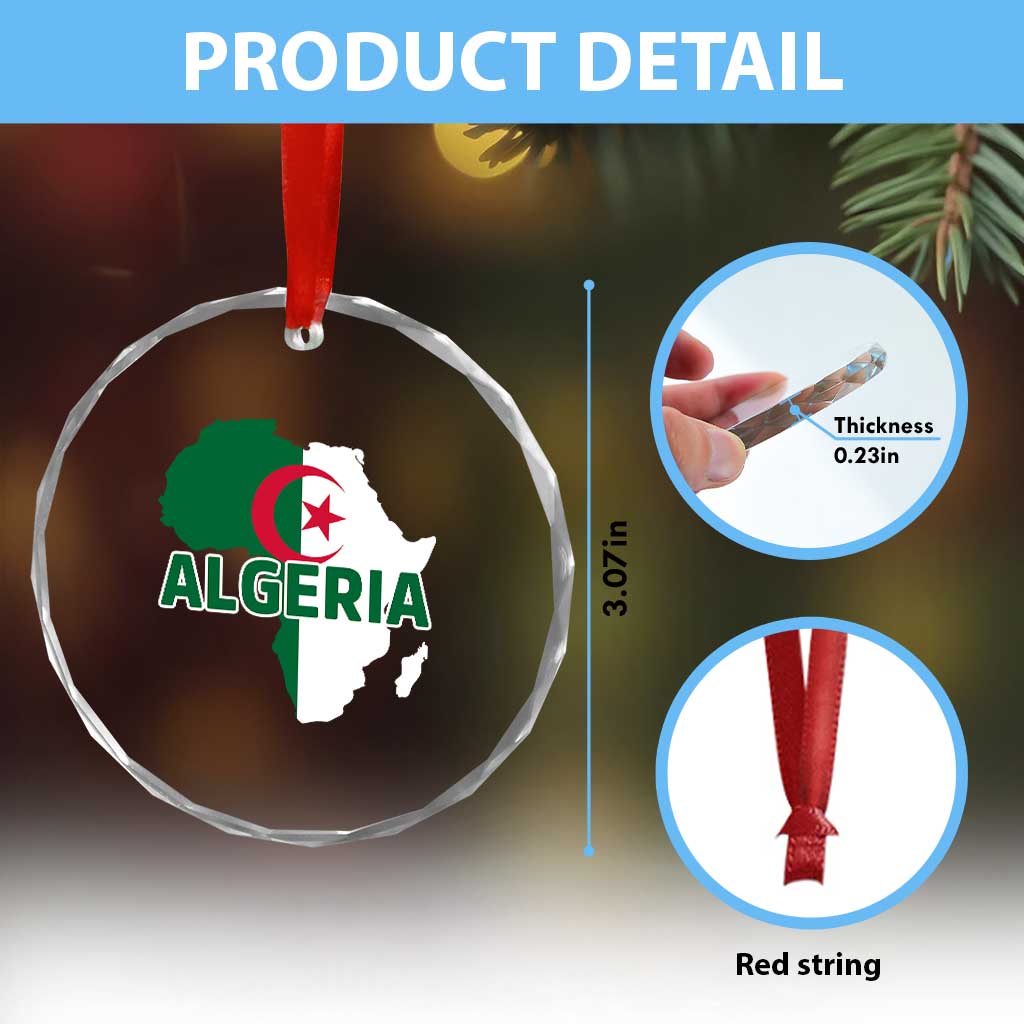 Algeria Algerian Pride Map of Africa Heritage Graphic Crystal Glass Ornament Patriotic North African Roots National Flag