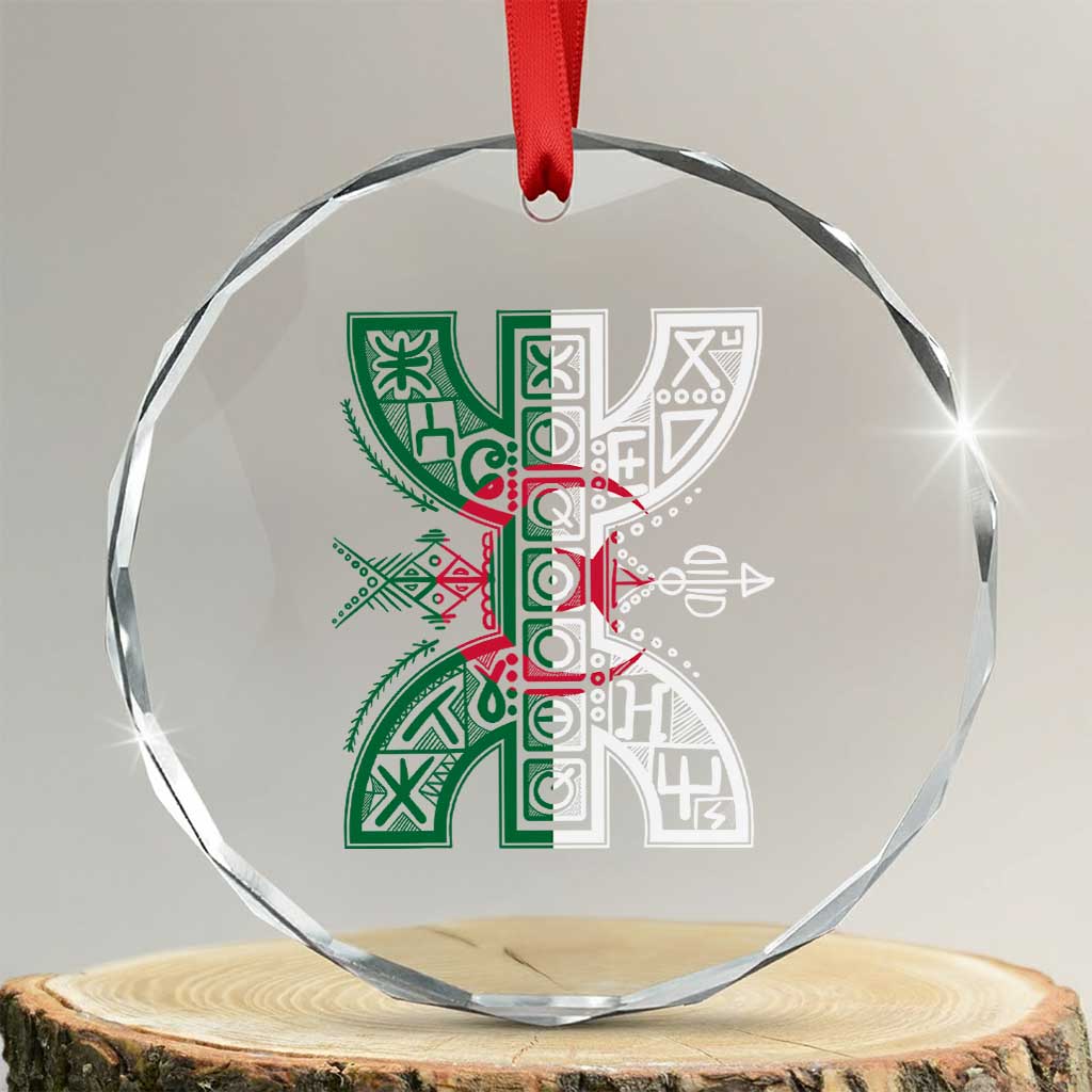 Algeria Amazigh Berber Yaz Symbol Algerian Flag Heritage Graphic Crystal Glass Ornament Traditional North African Tribal Culture Art TS02 Transparent Glass 3'' Circle Print Your Wear