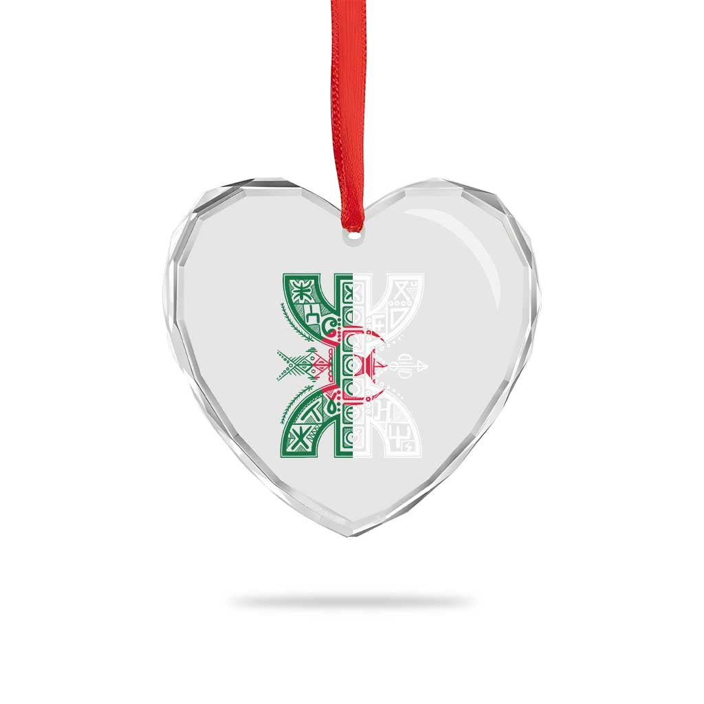 Algeria Amazigh Berber Yaz Symbol Algerian Flag Heritage Graphic Heart Crystal Glass Ornament Traditional North African Tribal Culture Art