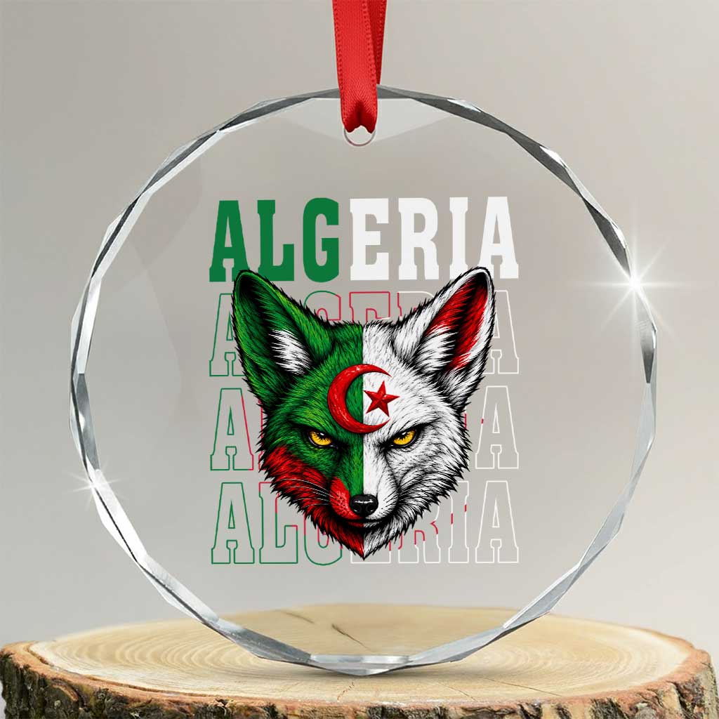 Algerian Fennec Fox Face Algeria National Flag Graphic Crystal Glass Ornament Proud North African Desert Animal TS02 Transparent Glass 3'' Circle Print Your Wear