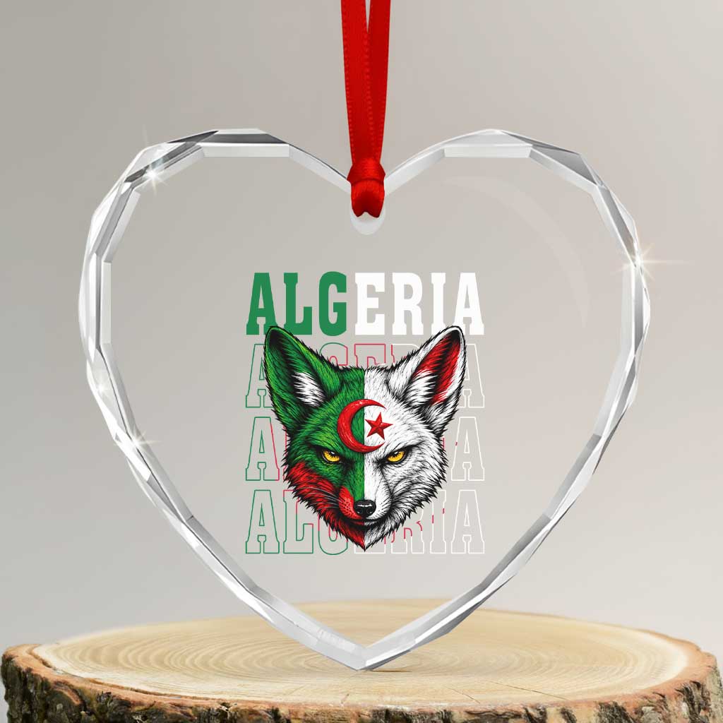 Algerian Fennec Fox Face Algeria National Flag Graphic Heart Crystal Glass Ornament Proud North African Desert Animal TS02 Transparent Glass 3'' Heart Print Your Wear