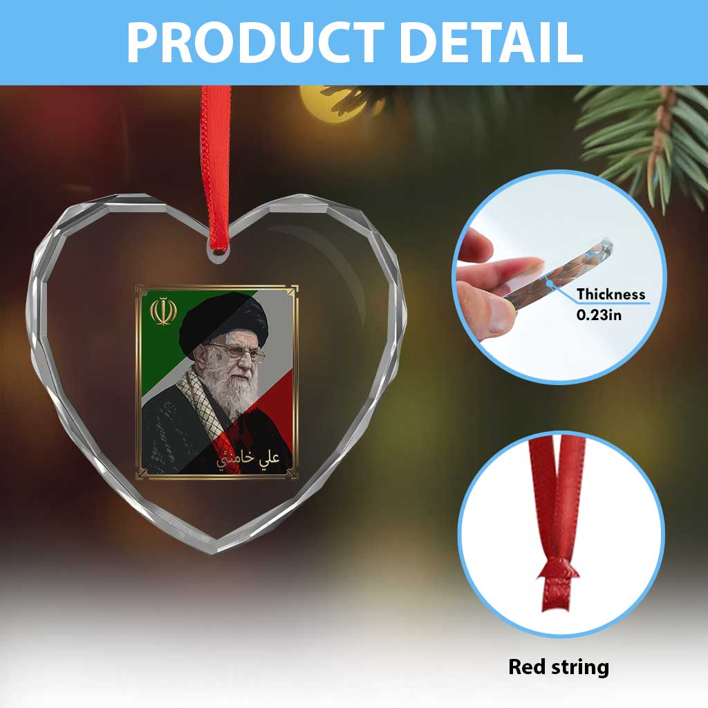 Ali Khamenei Memorial Tribute Portrait Heart Crystal Glass Ornament TS14 Print Your Wear