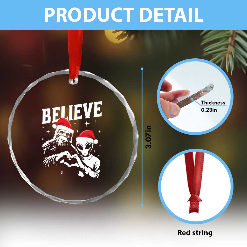 Alien And Bigfoot Crystal Glass Ornament TS10 Print Your Wear