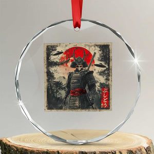 Alien Samurai Crystal Glass Ornament Vintage Japanese Art UFO Funny Ukiyo-e Warrior TS10 Transparent Glass 3'' Circle Print Your Wear