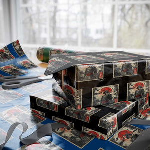 Alien Samurai Wrapping Paper Roll Vintage Japanese Art UFO Funny Ukiyo-e Warrior TS10 Black Print Your Wear