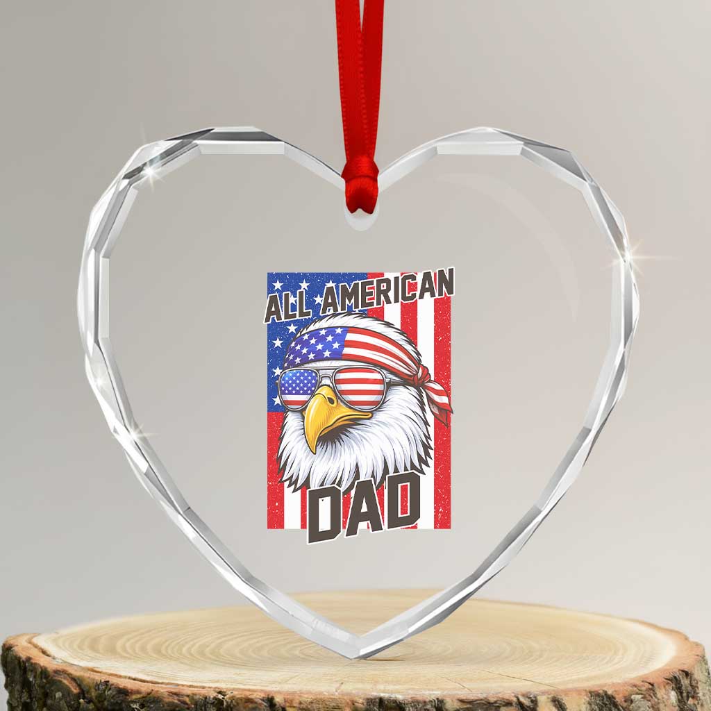 All American Dad 4th of July Heart Crystal Glass Ornament Daddy Eagle USA TS14 Transparent Glass 3'' Heart Print Your Wear