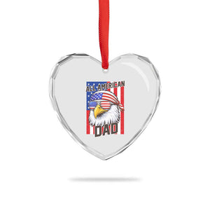 All American Dad 4th of July Heart Crystal Glass Ornament Daddy Eagle USA