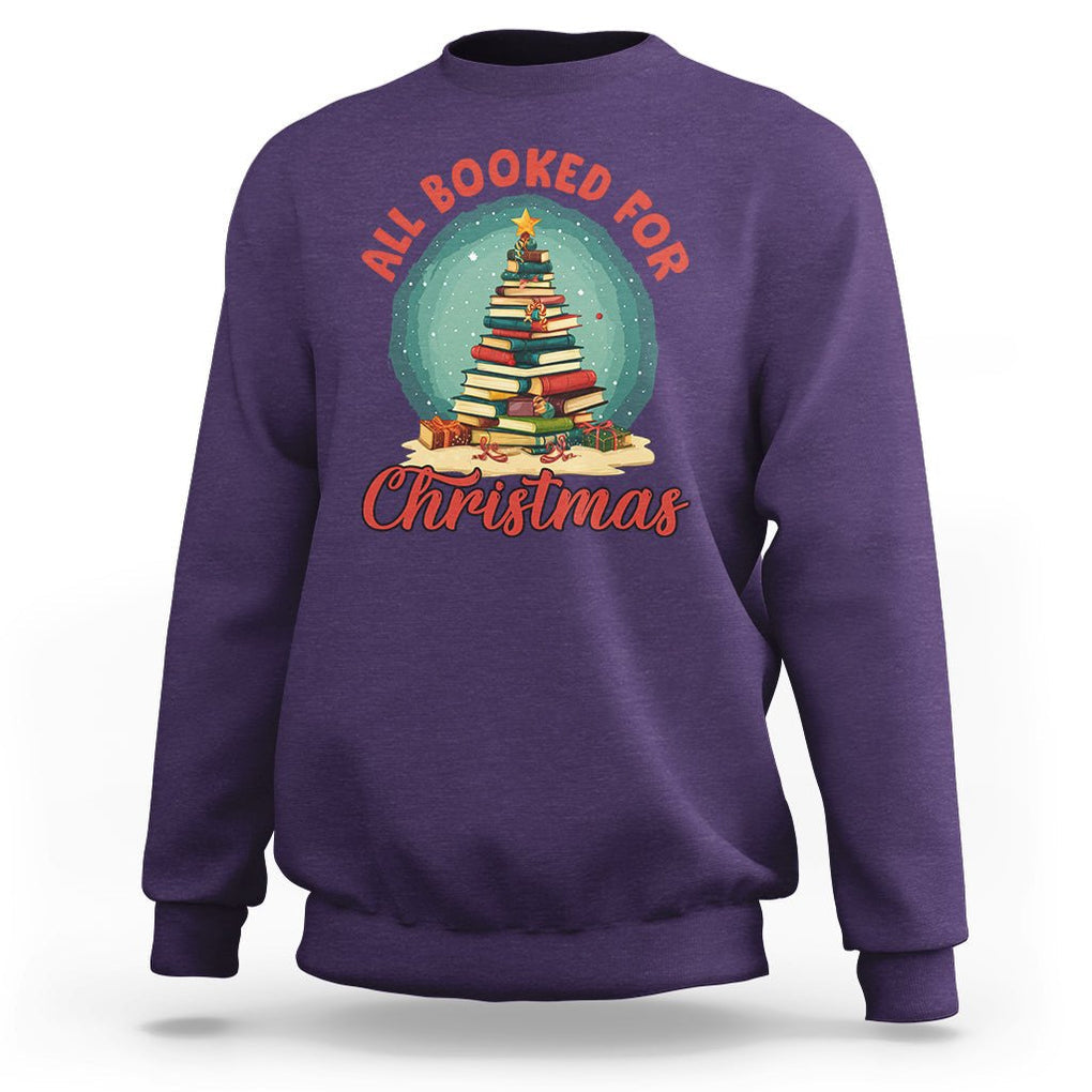 All Booked For Christmas Book Christmas Tree Bookaholic Sweatshirt TS09 Purple Printyourwear