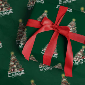 All Booked For Christmas Wrapping Paper Roll Xmas Tree Lights Book Lover TS11 Green Print Your Wear
