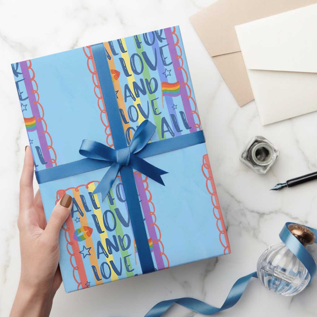 All For Love And Love For All Wrapping Paper Roll Pride Month LGBT Support TS12 Light Blue Print Your Wear
