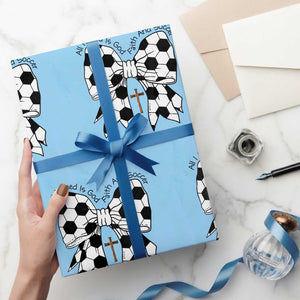 All I Need Is God Faith And Soccer Wrapping Paper Roll Christian Gift TS12 Light Blue Print Your Wear