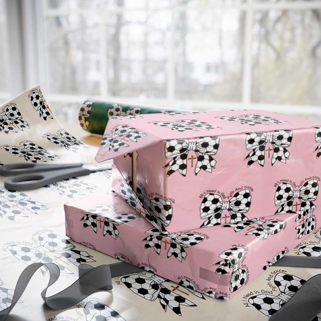 All I Need Is God Faith And Soccer Wrapping Paper Roll Christian Gift TS12 Light Pink Print Your Wear
