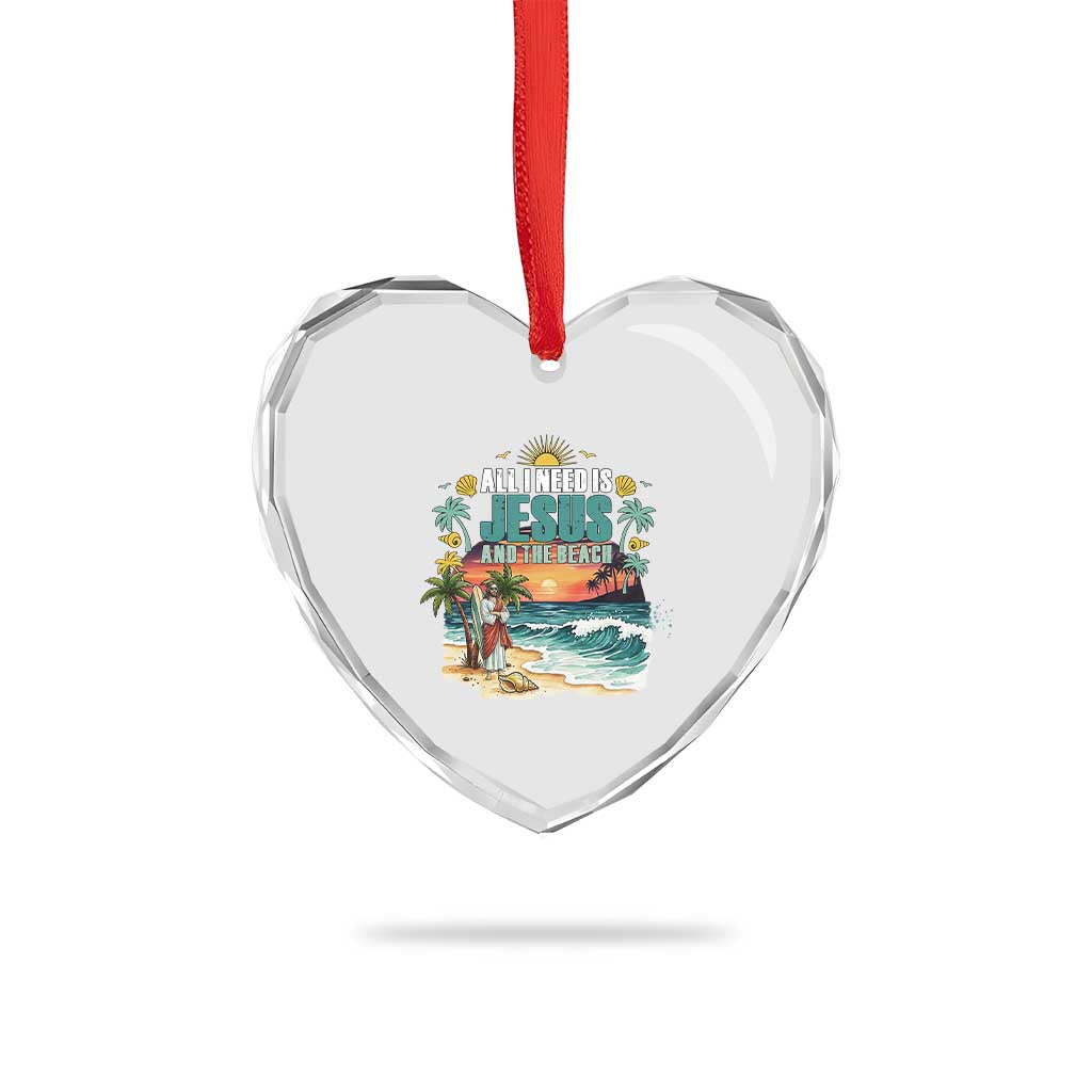 All I Need Is Jesus And The Beach Heart Crystal Glass Ornament Christian Summer Faith Graphic TS12 Print Your Wear
