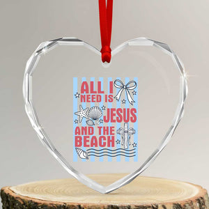 All I Need Is Jesus And The Beach Heart Crystal Glass Ornament Striped Christian Summer Graphic TS12 Transparent Glass 3'' Heart Print Your Wear