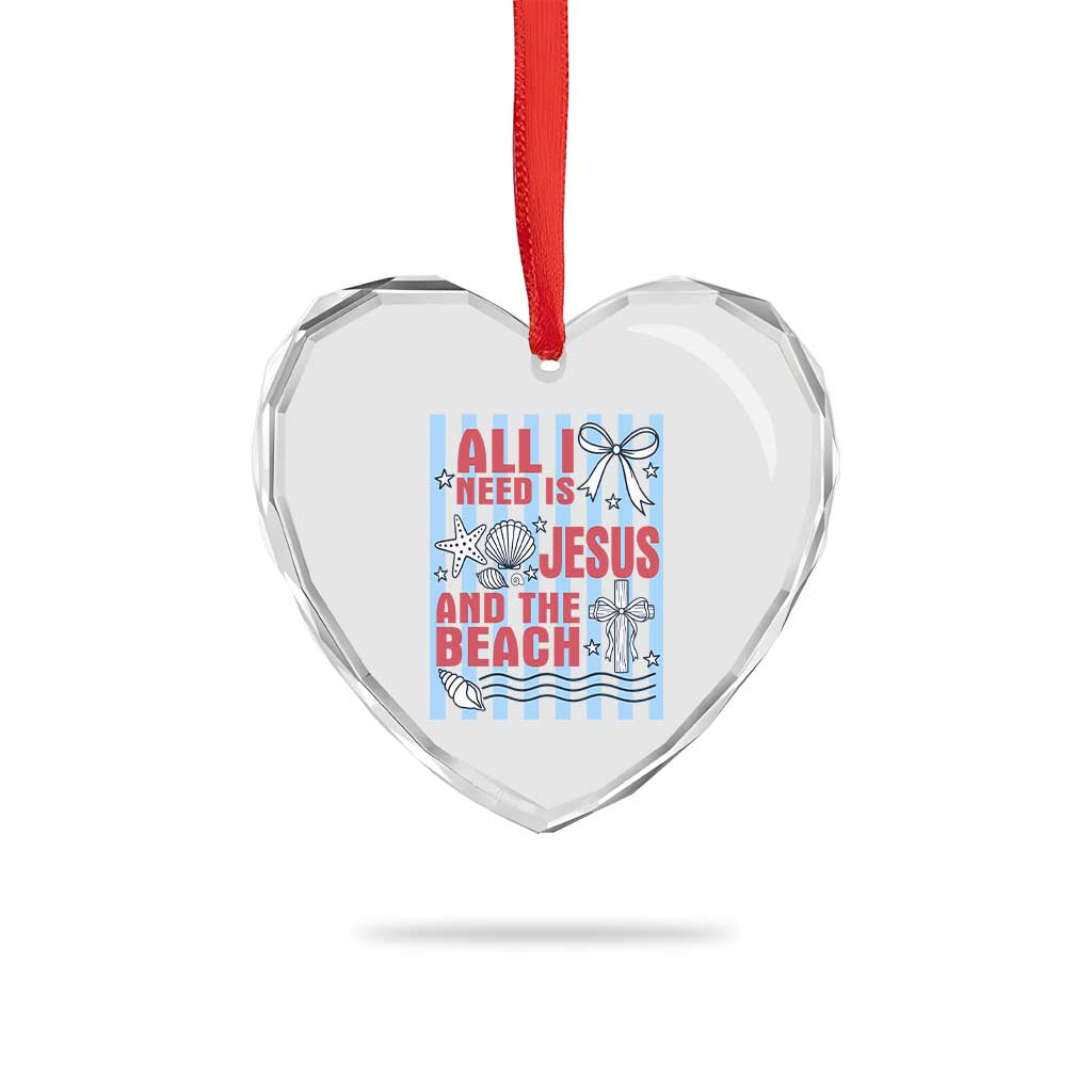 All I Need Is Jesus And The Beach Heart Crystal Glass Ornament Striped Christian Summer Graphic TS12 Print Your Wear