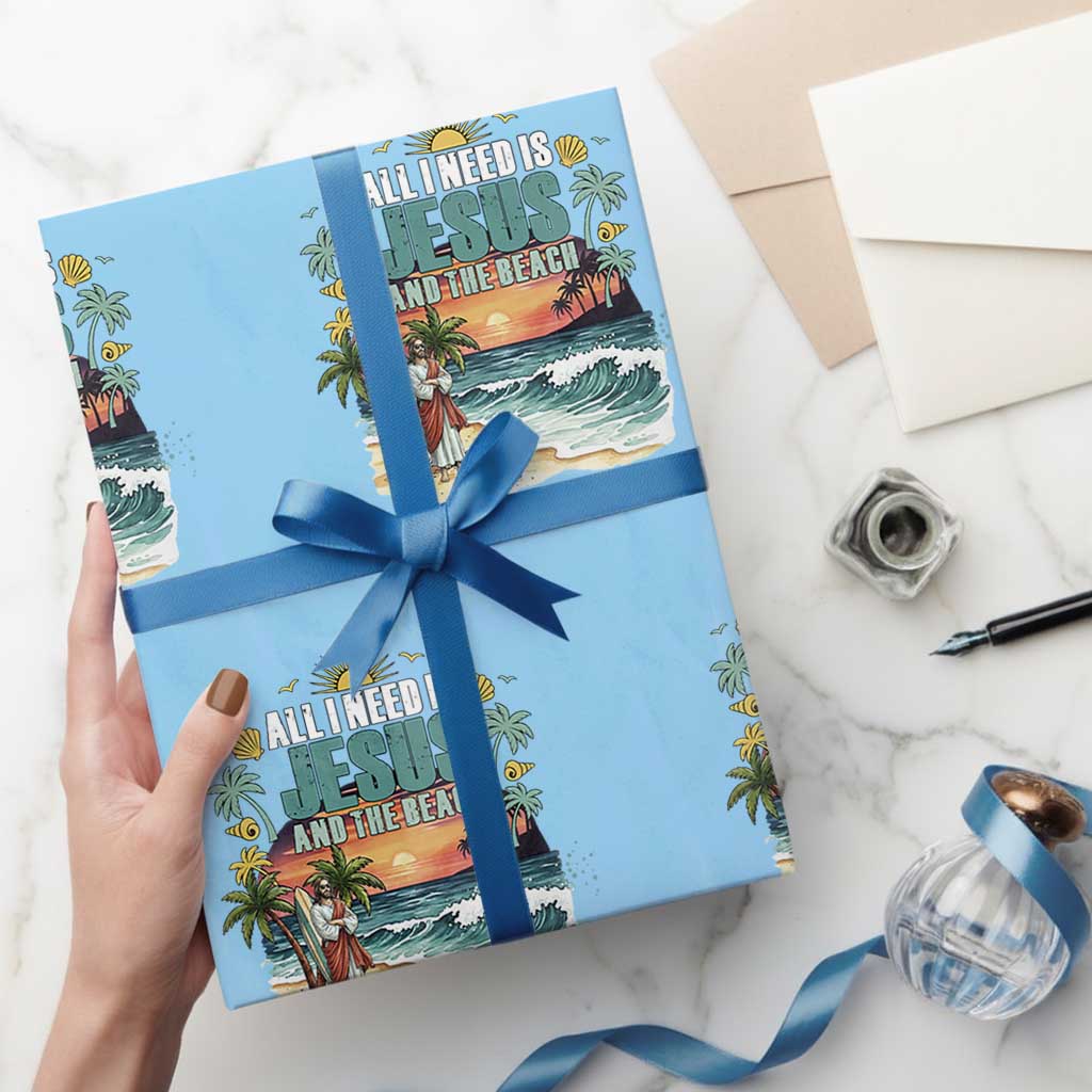 All I Need Is Jesus And The Beach Wrapping Paper Roll Christian Summer Faith Graphic TS12 Light Blue Print Your Wear