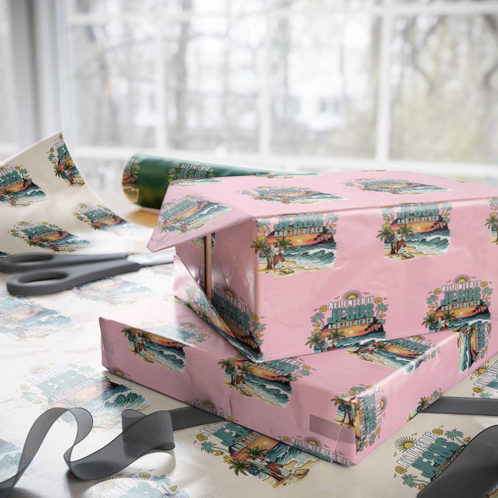 All I Need Is Jesus And The Beach Wrapping Paper Roll Christian Summer Faith Graphic TS12 Light Pink Print Your Wear