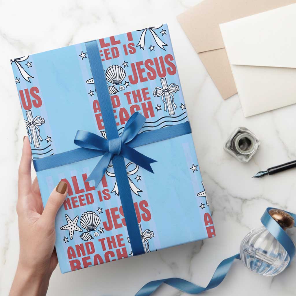 All I Need Is Jesus And The Beach Wrapping Paper Roll Striped Christian Summer Graphic TS12 Light Blue Print Your Wear