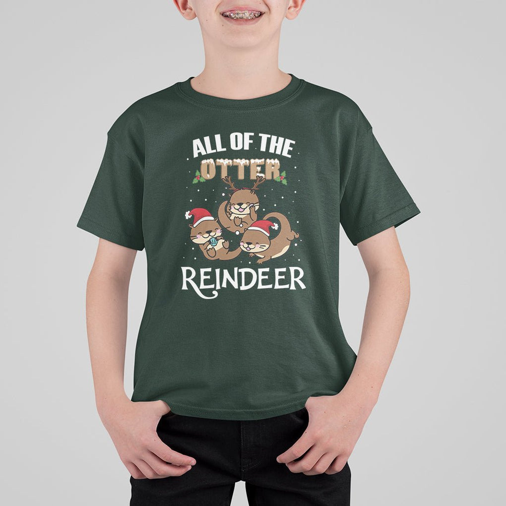 All of the Otter Reindeer Cute Christmas T Shirt For Kid TS09 Dark Forest Green Printyourwear