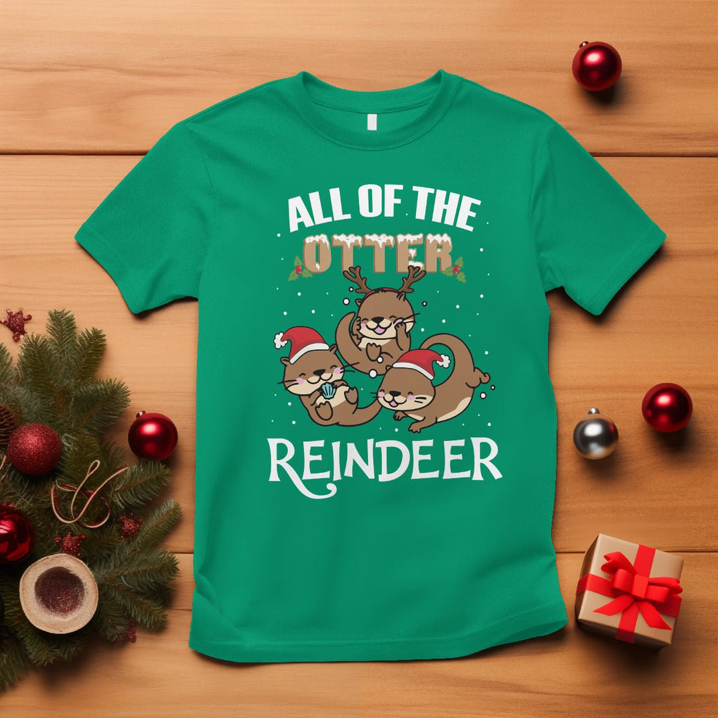 All of the Otter Reindeer Cute Christmas T Shirt TS09 Irish Green Printyourwear